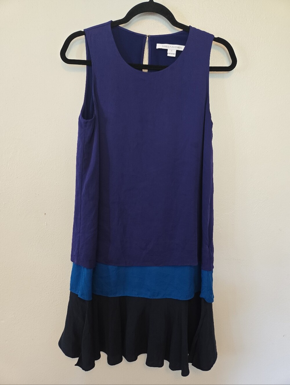 Diane Von Furstenberg Sleeveless Silk Tiered Dress Purple Blue S